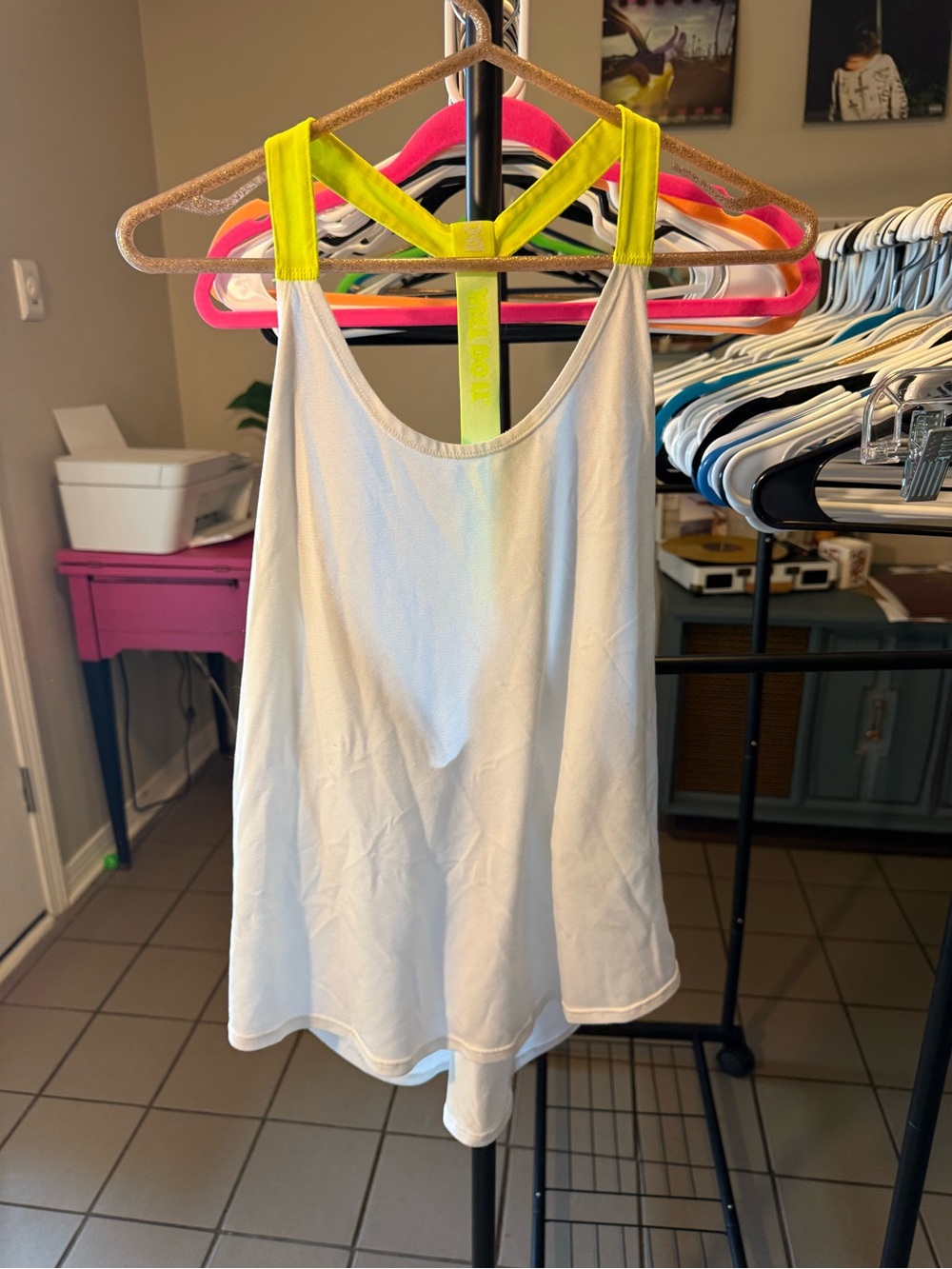 Nike White Tank Top with Neon Yellow Straps